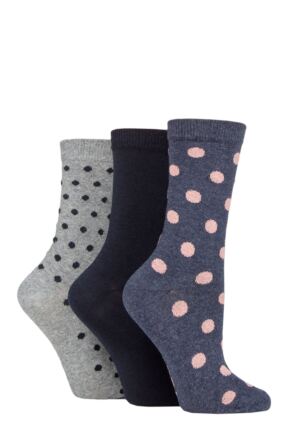 Ladies 3 Pair SOCKSHOP TORE 100% Recycled Spots Cotton Socks