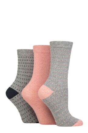 Ladies 3 Pair SOCKSHOP TORE 100% Recycled Cotton Dash Patterned Socks