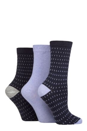 Ladies 3 Pair SOCKSHOP TORE 100% Recycled Cotton Dash Patterned Socks