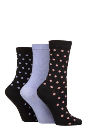 Ladies 3 Pair SOCKSHOP TORE 100% Recycled Cotton Polka Dot Patterned Socks