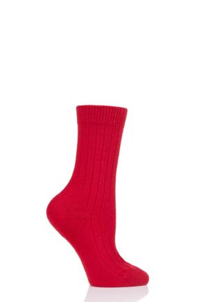 Ladies 1 Pair Pantherella 85% Cashmere Rib Socks Red 4-7 Ladies