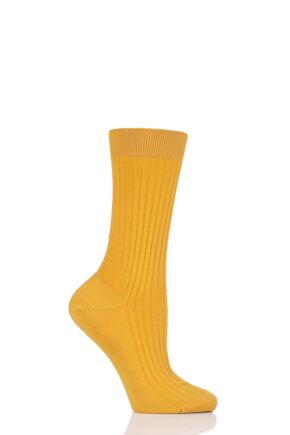 Ladies 1 Pair Pantherella Classic Merino Wool Ribbed Socks Bright Gold 4-7 Ladies