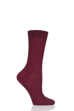 Ladies 1 Pair Pantherella Classic Merino Wool Ribbed Socks Wine 4-7 Ladies