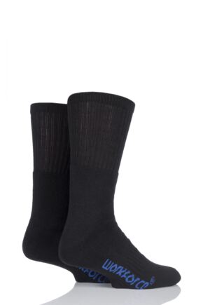 Mens 2 Pair Workforce Cushion Foot Cotton Work Socks Black