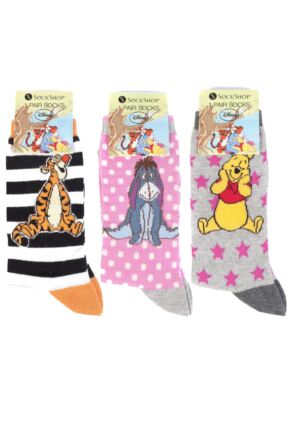 LADIES 3 PAIR SOCKSHOP WINNIE THE POOH & FRIENDS SOCKS