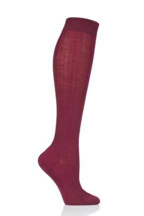 Ladies 1 Pair Pantherella Classic Merino Wool Ribbed Knee High Socks Wine 4-7