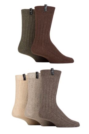 Mens 5 Pair Jeff Banks Recycled Polyester and Wool Boot Socks Beige / Browns 7-11 Mens