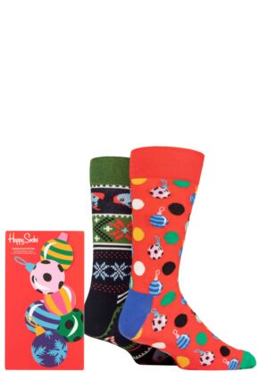 Mens and Ladies 2 Pair Happy Socks Baubles Gift Boxed Socks