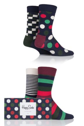 Mens and Ladies 4 Pair Happy Socks Multi Patterned Socks in Gift Box