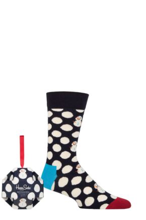 Mens and Ladies 1 Pair Happy Socks Big Dot Snowman Gift Boxed Socks Multi 4-7 Unisex