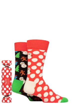 Mens and Ladies 2 Pair Happy Socks Big Dot Snowman Gift Boxed Socks Multi 4-7 Unisex