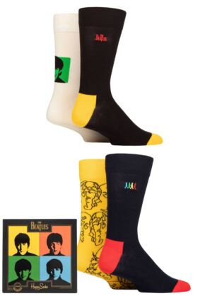 Mens and Ladies 4 Pair Happy Socks Beatles Gift Boxed Socks Multi 4-7 Unisex
