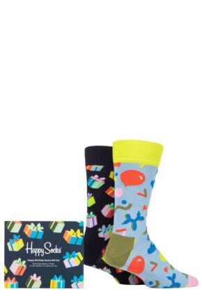 Happy Socks 2 Pair Happy Birthday Gift Boxed Socks Multi 4-7 Unisex