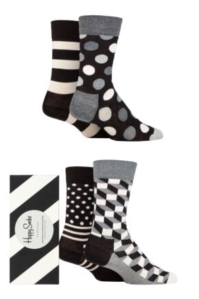 Happy Socks 4 Pair Classic Black & White Gift Boxed Socks