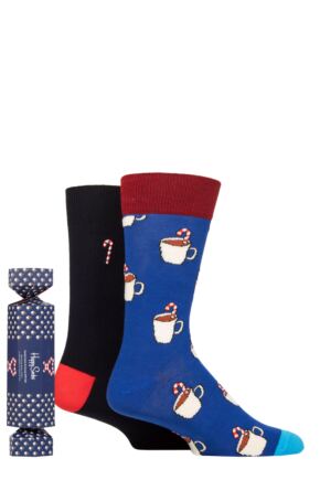 Mens and Ladies 2 Pair Happy Socks Candy Cane & Cocoa Gift Boxed Socks