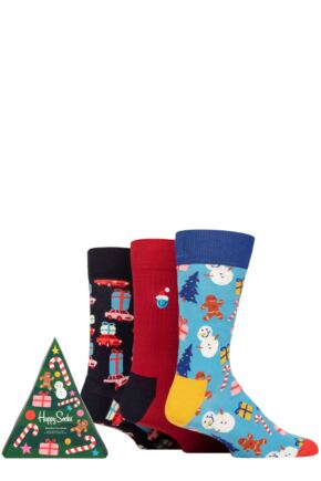 Mens and Ladies 3 Pair Happy Socks Decoration Time Gift Boxed Socks Multi 4-7 Unisex