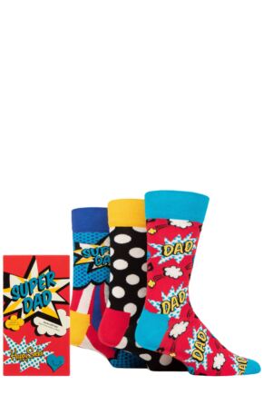 Mens 3 Pair Happy Socks Gift Boxed Super Dad Socks