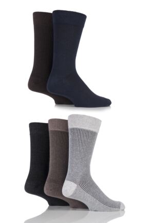 Mens 5 Pair Farah Gentle Grip Vertical Striped Cotton Socks