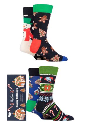 Mens and Ladies 4 Pair Happy Socks Gingerbread Cookies Gift Boxed Socks