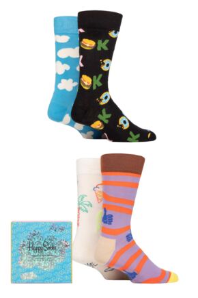 Mens and Ladies 4 Pair Happy Socks Good Times Gift Boxed Socks