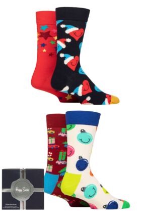 Mens and Ladies 4 Pair Happy Socks Holiday Vibes Gift Boxed Socks Multi 4-7 Unisex