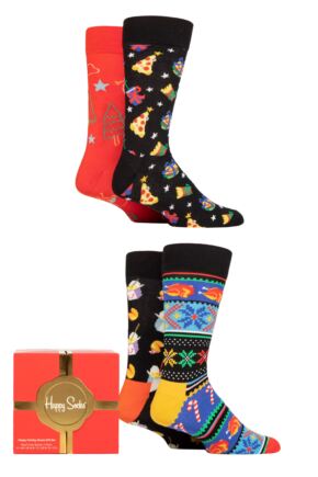 Mens and Ladies 4 Pair Happy Socks Happy Holidays Gift Boxed Socks
