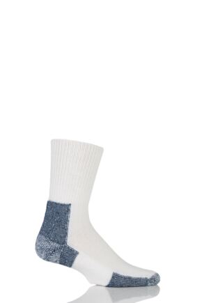 Mens 1 Pair Thorlos Running Crew Socks with Thick Cushion White/Navy 8.5-12