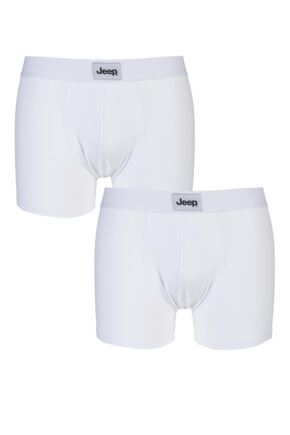 Mens 2 Pack Jeep Cotton Plain Fitted Hipster Trunks White L