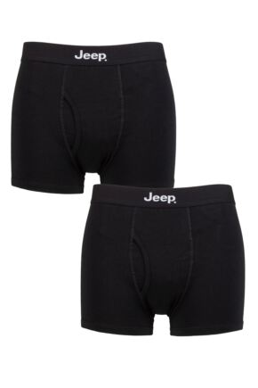 Mens 2 Pack Jeep Cotton Plain Fitted Key Hole Trunk Boxer Shorts