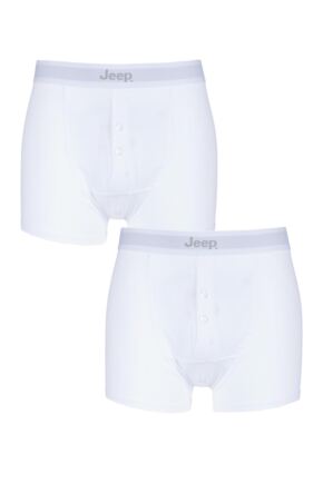 Mens 2 Pack Jeep Cotton Plain Fitted Button Front Trunk Boxer Shorts White XL