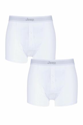 Mens 2 Pack Jeep Cotton Plain Fitted Button Front Trunk Boxer Shorts White L