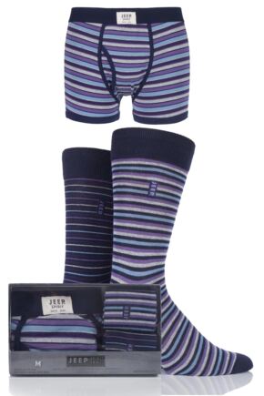 Mens 3 Pack Jeep Spirit Gift Boxed Striped Trunks and Socks
