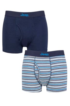 Mens 2 Pack Jeep Plain and Striped Cotton Keyhole Trunks Navy / Blue S