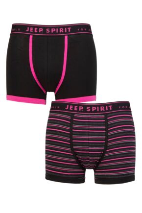 Mens 2 Pack Jeep Spirit Stripe Cotton Trunks Fine Stripe Black / Pink S