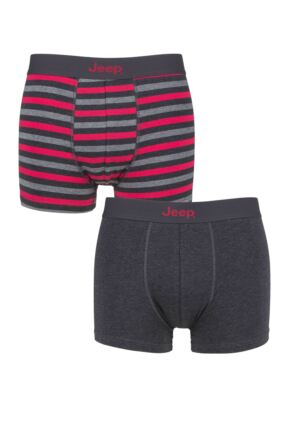 Mens 2 Pack Jeep Plain and Striped Fitted Trunks Charcoal / Berry Extra Large