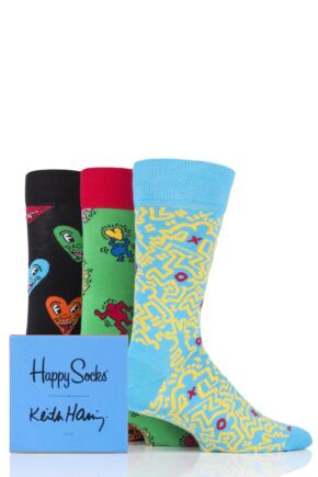 Mens and Ladies 3 Pair Happy Socks Keith Haring Socks in Gift Box