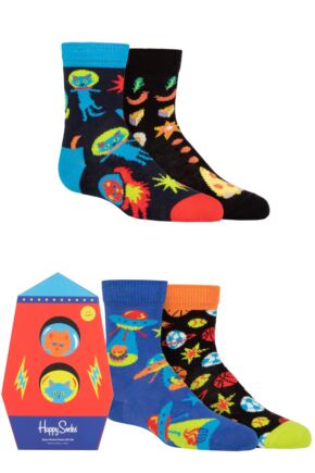 Kids 4 Pair Happy Socks Space Socks Gift Set Multi 2-3 Years