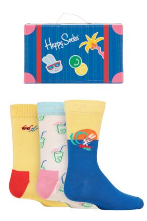 Boys and Girls 3 Pair Happy Socks Gift Boxed Travel Socks Mix 7-9 Years