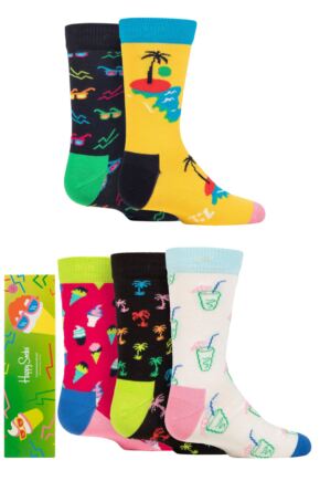 Boys and Girls 5 Pair Happy Socks Gift Boxed Tropical Socks Mix 7-9 Years