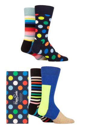 Happy Socks 4 Pair New Classic Gift Boxed Socks Multi 4-7 Unisex