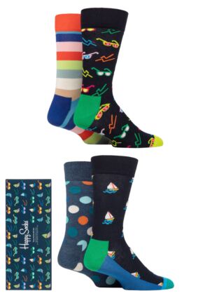 Mens 4 Pair Happy Socks Gift Boxed Navy Socks