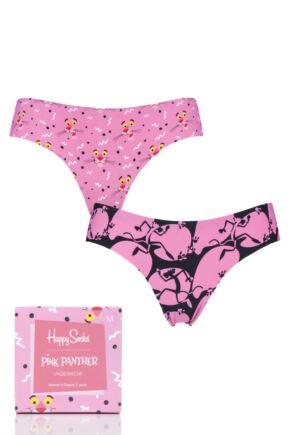 Ladies 2 Pack Happy Socks Pink Panther Gift Boxed Cheeky Knickers