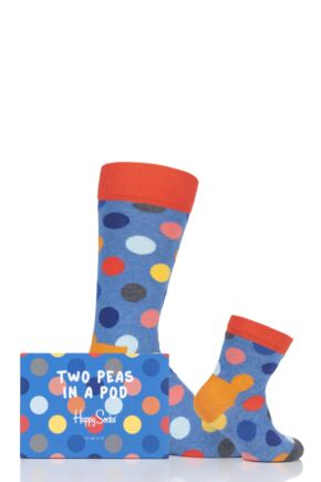 Parent and Baby 2 Pair Happy Socks Matching Two Peas in a Pod Big Dot Socks in Gift Box