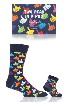 Parent and Baby 2 Pair Happy Socks Thumbs Up Matching Two Peas In A Pod Socks In Gift Box