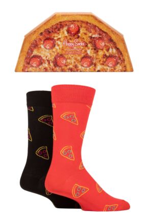 Mens and Ladies 2 Pair Happy Socks Gift Boxed Pizza Socks