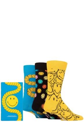 Mens and Ladies 3 Pair Happy Socks Gift Boxed Smiley Socks