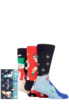 Mens and Ladies 3 Pair Happy Socks Snowman Gift Boxed Socks