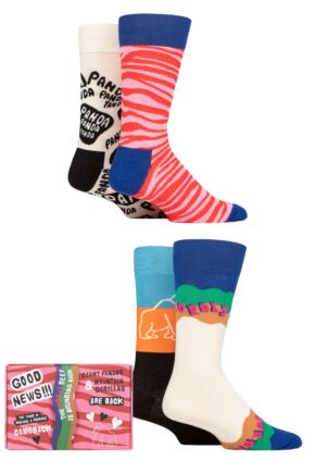 Mens and Ladies 4 Pair Happy Socks WWF Gift Boxed Socks Pink 4-7 Unisex