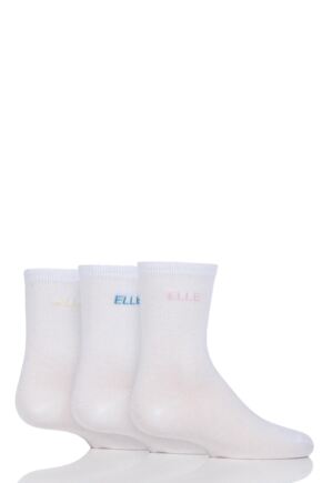 Girls 3 Pair Young Elle Plain Bamboo Socks White A