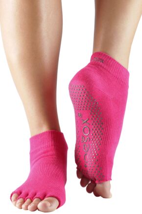ToeSox Half Toe Organic Cotton Ankle Yoga Socks In Fuchsia